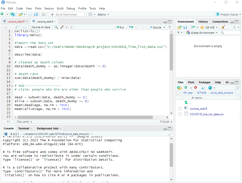 COVID-19 data analysis in R: output